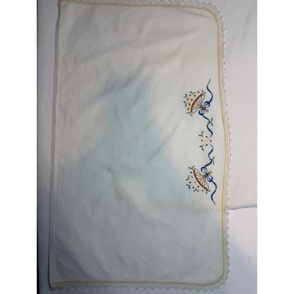 Vintage Embroidered Linens Lot 5 Dresser Shawls Runner Floral Morning Glory Lace